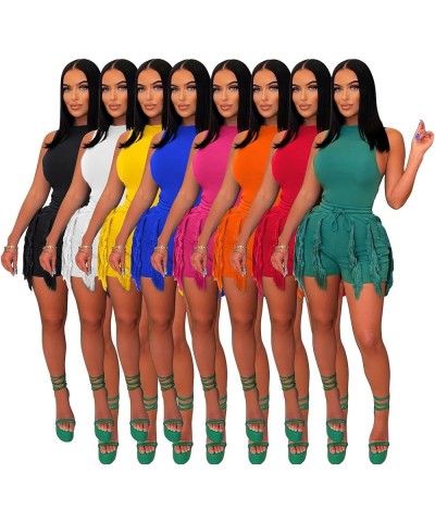 Women 2 Piece Outfits Fringe Tassel Short Pants Set Sleeveless Top Sweatsuit High Waisted Clubwears Green $20.43 Activewear