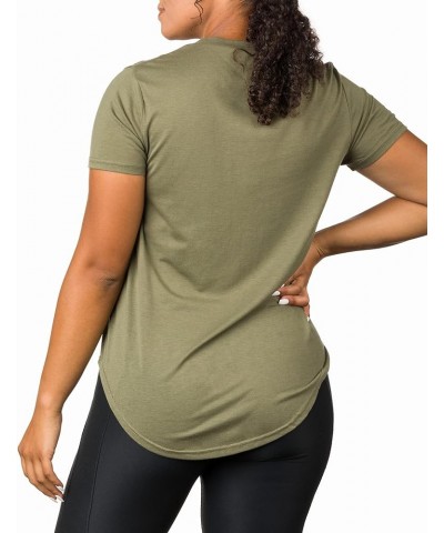 Plus Size Womens V Neck Collar T Shirt | Summer Top with Chest Pocket Army Green $12.64 Tops