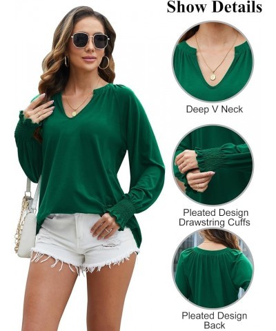 Womens Dressy Casual V Neck Lantern Long Sleeve Blouse Shirt Pleated Flowy Tunic Tops Army Green $12.00 Tops