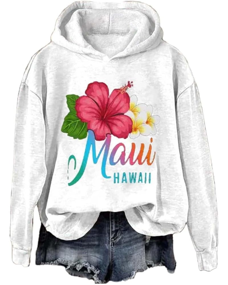 Hoodies for Women Hawaii Graphic Floral Solid Color Loose Hooded Sweatshirt 2023 Fall Clothes Fashion Long B-white $11.52 Hoo...