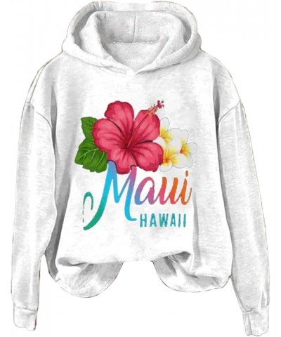 Hoodies for Women Hawaii Graphic Floral Solid Color Loose Hooded Sweatshirt 2023 Fall Clothes Fashion Long B-white $11.52 Hoo...