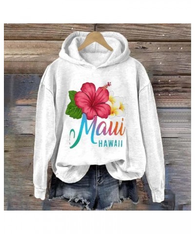 Hoodies for Women Hawaii Graphic Floral Solid Color Loose Hooded Sweatshirt 2023 Fall Clothes Fashion Long B-white $11.52 Hoo...