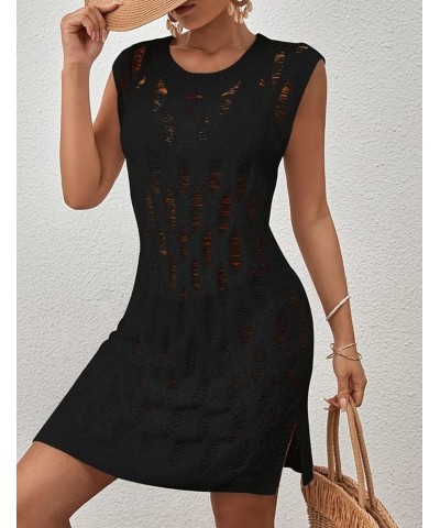 Crochet Cover Ups for Swimwear Women Knit Summer Beach Dress Black $11.89 Swimsuits