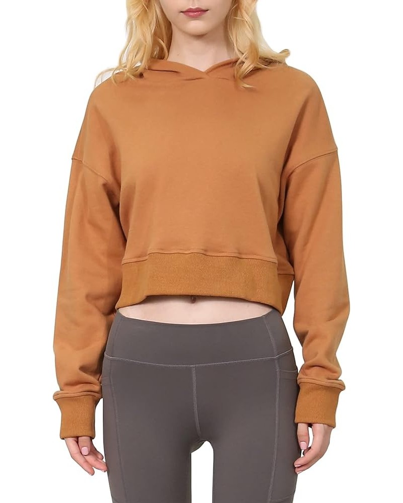 Women’s Cropped Hoodie with Hood Casual Long Sleeve Crop Top Sweatshirt Brown $16.95 Hoodies & Sweatshirts