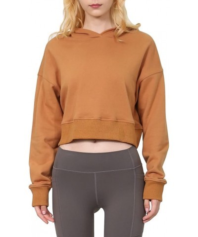 Women’s Cropped Hoodie with Hood Casual Long Sleeve Crop Top Sweatshirt Brown $16.95 Hoodies & Sweatshirts