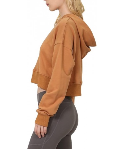 Women’s Cropped Hoodie with Hood Casual Long Sleeve Crop Top Sweatshirt Brown $16.95 Hoodies & Sweatshirts