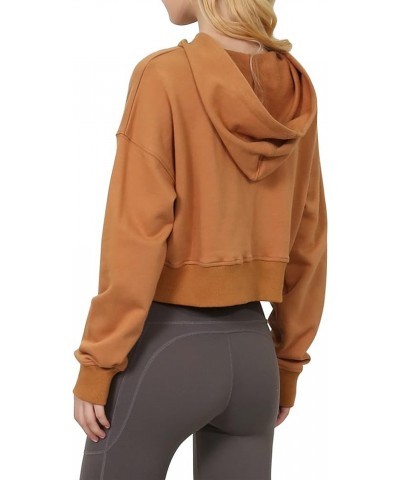 Women’s Cropped Hoodie with Hood Casual Long Sleeve Crop Top Sweatshirt Brown $16.95 Hoodies & Sweatshirts