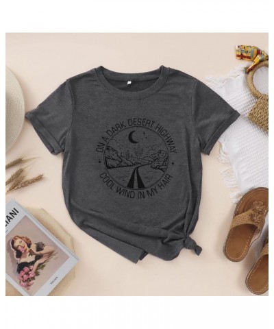 Women Adventure Shirt Desert Highway T-Shirt Music Lyrics Graphic Tee Casual Short Sleeve Summer Music Lover Tops Light Gray-...