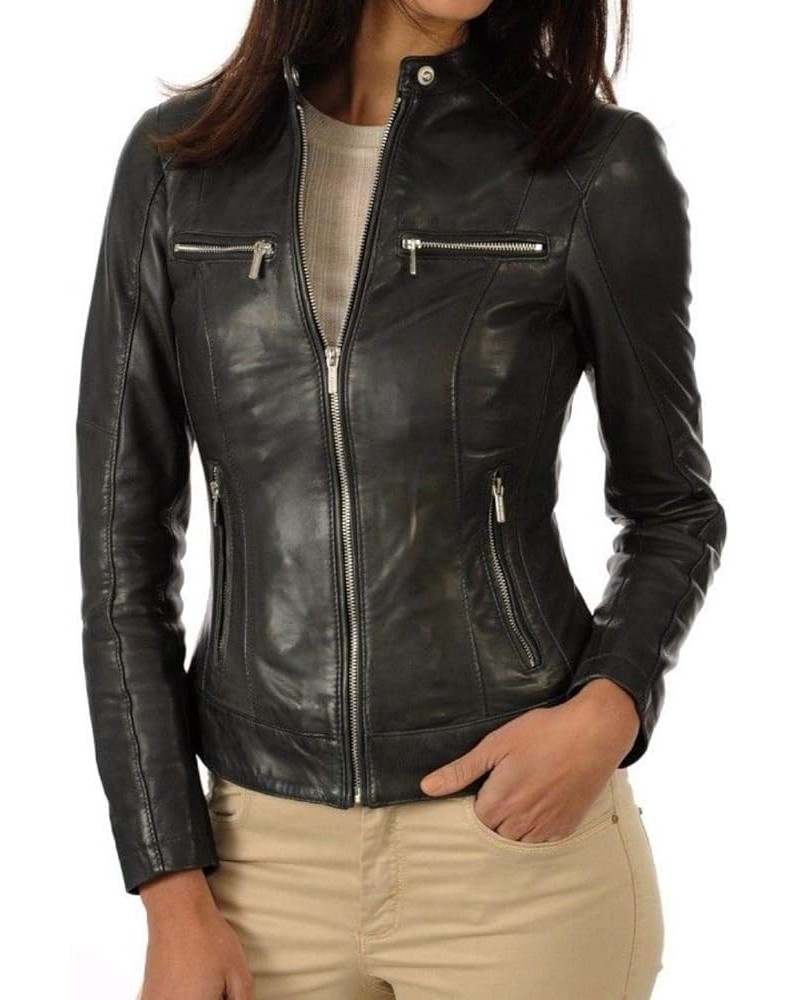 WOMEN'S LEATHER JACKET Bomber Motorcycle Biker Real Lambskin Leather Jacket for Womens Black_53 $45.21 Coats