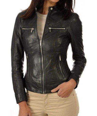 WOMEN'S LEATHER JACKET Bomber Motorcycle Biker Real Lambskin Leather Jacket for Womens Black_53 $45.21 Coats