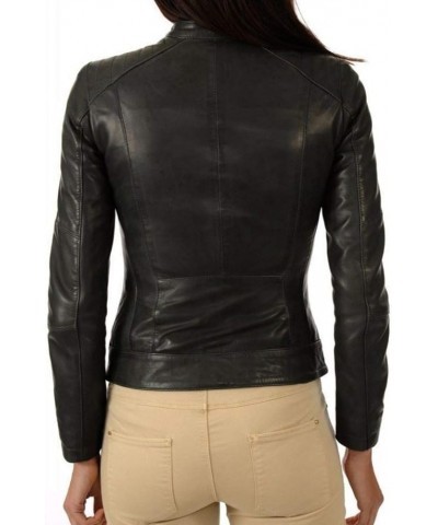 WOMEN'S LEATHER JACKET Bomber Motorcycle Biker Real Lambskin Leather Jacket for Womens Black_53 $45.21 Coats