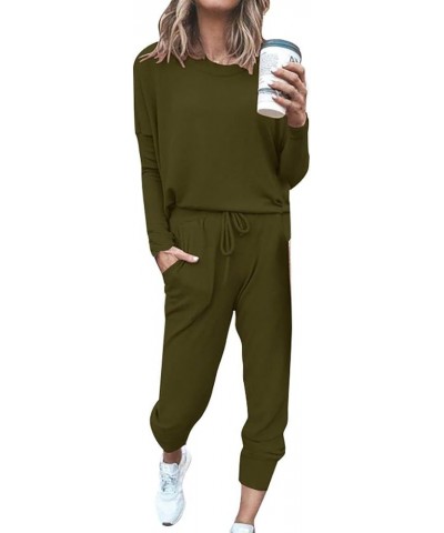 Workout Sets For Women 2 Piece Sweatsuit For Women Outfits For Womens Long Sleeve Crewneck Sweatshirts Pullover A-army Green ...