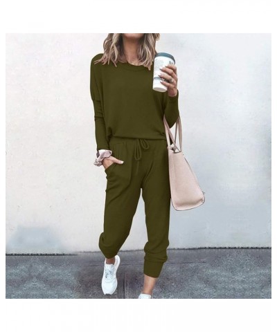 Workout Sets For Women 2 Piece Sweatsuit For Women Outfits For Womens Long Sleeve Crewneck Sweatshirts Pullover A-army Green ...