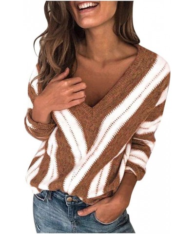 Sweaters for Women,Women's Sweaters Casual Long Sleeve Turtle Neck Color Block Patchwork Pullover Knit Sweater Tops Z7-khaki ...