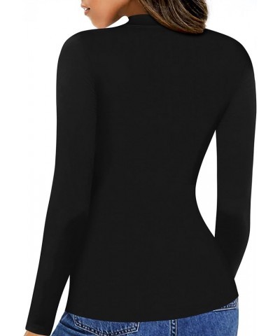 Womens Long Sleeve Tops Cut Out Front Ribbed Fitted Sexy Casual Dressy Fall Tee T-Shirts Tshirt A Mock Neck Black $14.78 T-Sh...