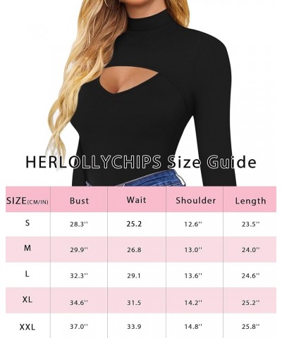 Womens Long Sleeve Tops Cut Out Front Ribbed Fitted Sexy Casual Dressy Fall Tee T-Shirts Tshirt A Mock Neck Black $14.78 T-Sh...