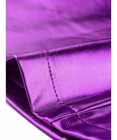 Women's Metallic Mini Skirt Shiny Holographic High Waist Zipper Short Skirts Violet $18.63 Skirts