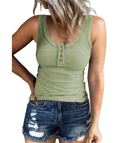 Women Tank Tops Summer Casual Ribbed Sleeveless Basic Cami Top Slim Henley Button Down Blouses T Green $8.85 Tanks