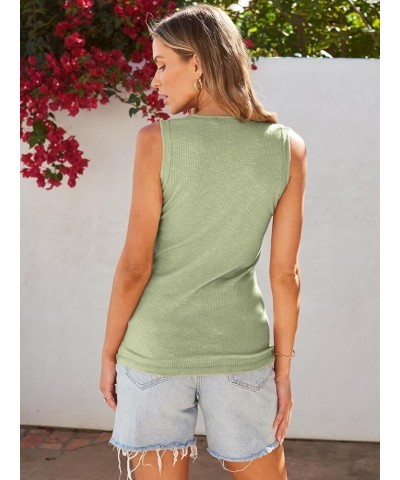 Women Tank Tops Summer Casual Ribbed Sleeveless Basic Cami Top Slim Henley Button Down Blouses T Green $8.85 Tanks