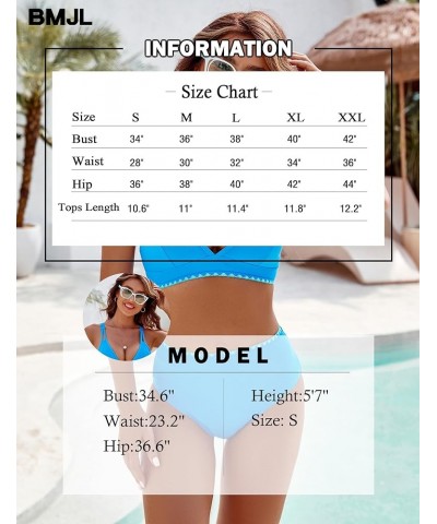 Women's Bikini Sets V Neck High Waisted Swimsuits Shell Stitched Cheeky Two Piece Bathing Suit A-Color Block Blue039 $19.94 S...