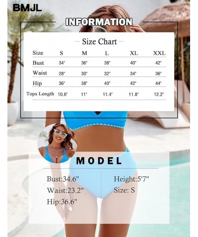 Women's Bikini Sets V Neck High Waisted Swimsuits Shell Stitched Cheeky Two Piece Bathing Suit A-Color Block Blue039 $19.94 S...