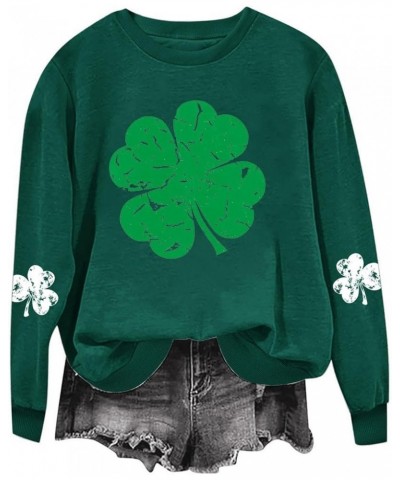 Women's Fashionable Casual St. Patrick's Day Sweatshirt with Crewneck and Long Sleeves, featuring Shamrock Print 3-army Green...