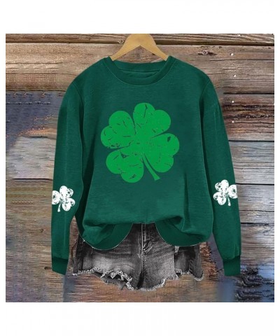 Women's Fashionable Casual St. Patrick's Day Sweatshirt with Crewneck and Long Sleeves, featuring Shamrock Print 3-army Green...