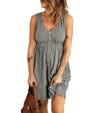 Women's Loose Splicing Dress Long Sleeve/Sleeveless V Neck Casual Short Button Down Swing Mini Cute Dress Grey $12.59 Dresses