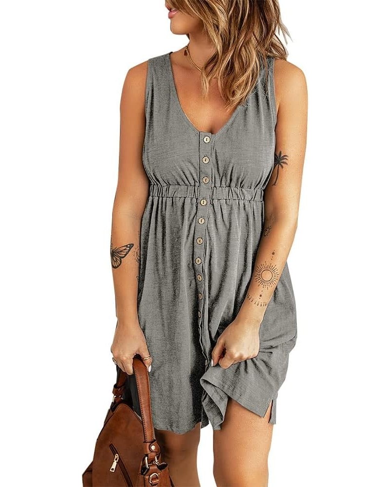 Women's Loose Splicing Dress Long Sleeve/Sleeveless V Neck Casual Short Button Down Swing Mini Cute Dress Grey $12.59 Dresses