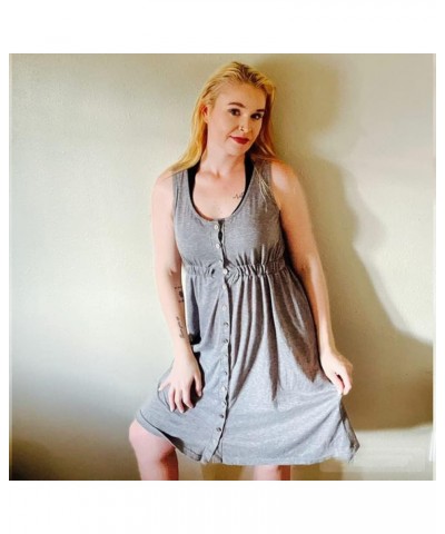 Women's Loose Splicing Dress Long Sleeve/Sleeveless V Neck Casual Short Button Down Swing Mini Cute Dress Grey $12.59 Dresses