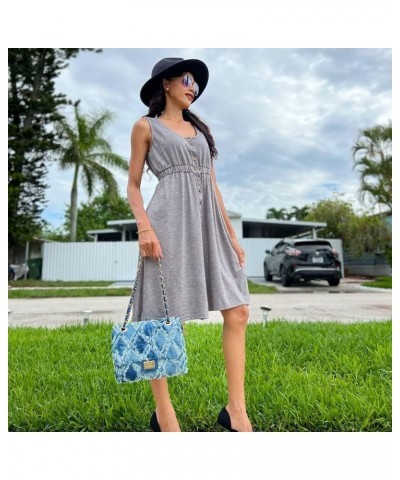 Women's Loose Splicing Dress Long Sleeve/Sleeveless V Neck Casual Short Button Down Swing Mini Cute Dress Grey $12.59 Dresses