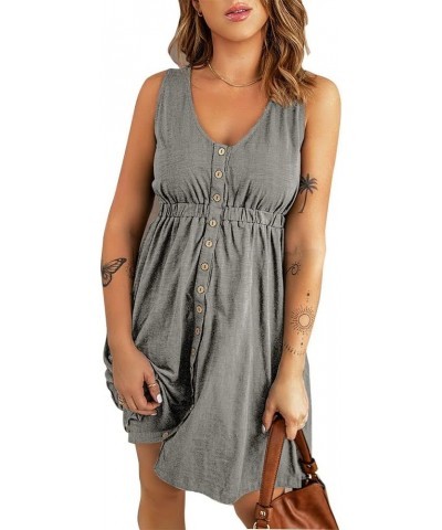 Women's Loose Splicing Dress Long Sleeve/Sleeveless V Neck Casual Short Button Down Swing Mini Cute Dress Grey $12.59 Dresses