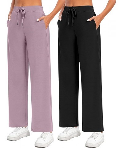 2 Pack Women Casual Wide Leg Sweatpants Drawstring Waist Baggy Joggers Loose Yoga Pants with Pockets Black, Gray Purple $24.7...