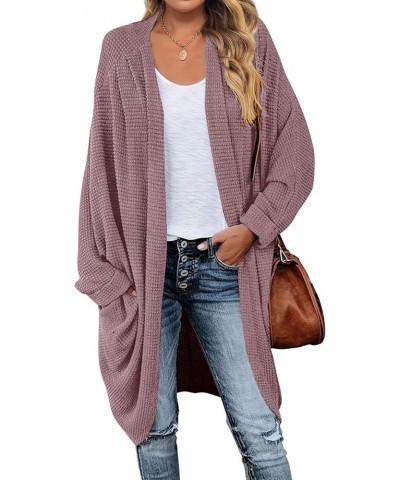 Women's 2024 Fall Waffle Knit Batwing Long Sleeve Cardigan Loose Open Front Sweater Coat Taro $24.63 Sweaters