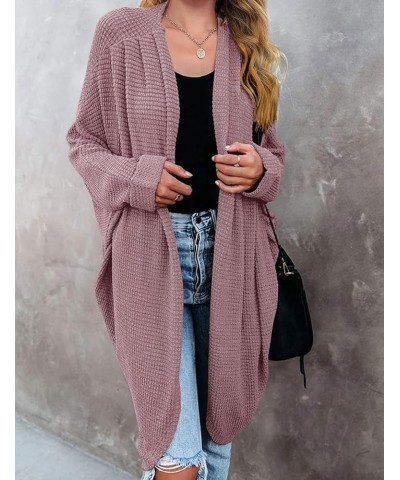 Women's 2024 Fall Waffle Knit Batwing Long Sleeve Cardigan Loose Open Front Sweater Coat Taro $24.63 Sweaters