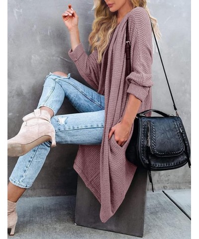 Women's 2024 Fall Waffle Knit Batwing Long Sleeve Cardigan Loose Open Front Sweater Coat Taro $24.63 Sweaters