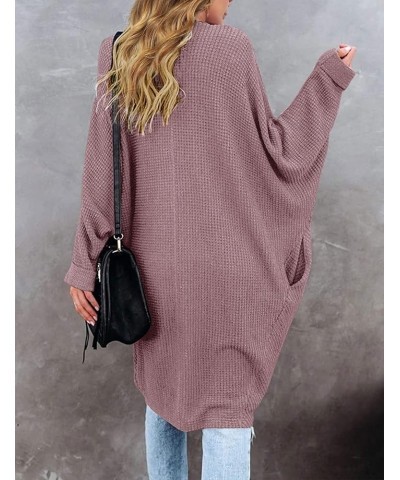 Women's 2024 Fall Waffle Knit Batwing Long Sleeve Cardigan Loose Open Front Sweater Coat Taro $24.63 Sweaters