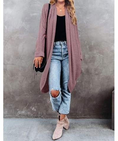 Women's 2024 Fall Waffle Knit Batwing Long Sleeve Cardigan Loose Open Front Sweater Coat Taro $24.63 Sweaters