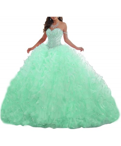 Women's Organza Ruffles Quinceanera Beaded Sweetheart Prom Ball Gown Mint $69.30 Dresses