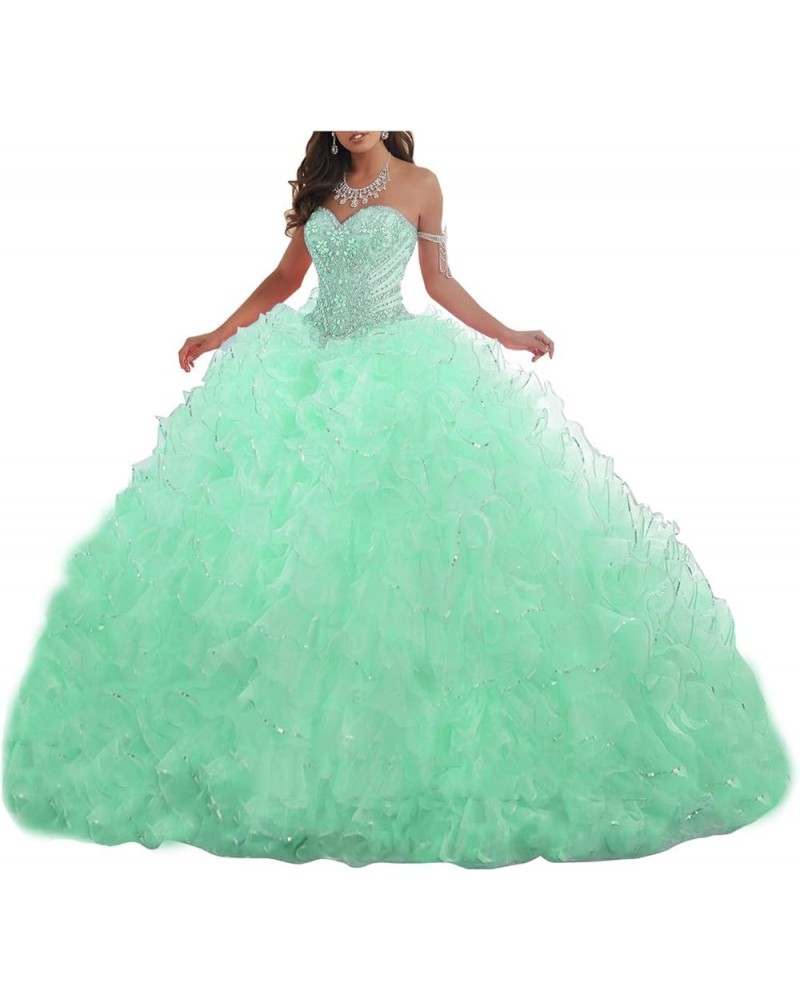 Women's Organza Ruffles Quinceanera Beaded Sweetheart Prom Ball Gown Mint $69.30 Dresses