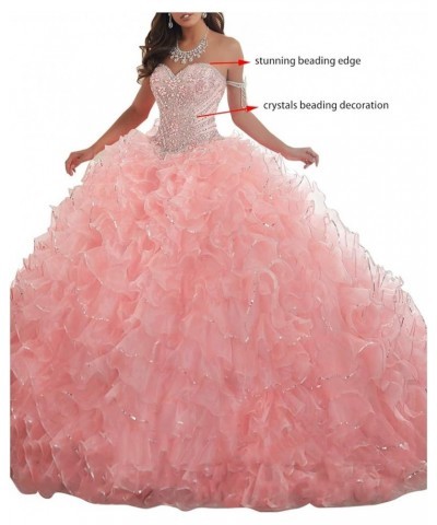 Women's Organza Ruffles Quinceanera Beaded Sweetheart Prom Ball Gown Mint $69.30 Dresses