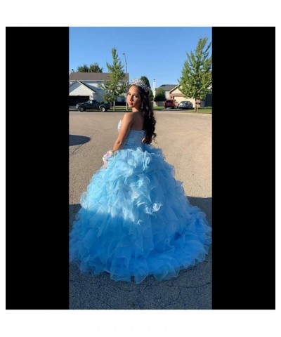 Women's Organza Ruffles Quinceanera Beaded Sweetheart Prom Ball Gown Mint $69.30 Dresses