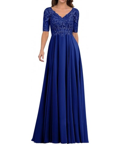 Mother of The Bride Dresses Long Formal Evening Dresses Lace Appliques Wedding Party Gowns for Women Sleeves Royal Blue $49.9...