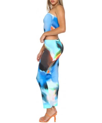 Women Y2K Ruffle 2 Piece Skirt Set Sleeveless Tube Crop Top Y2k Sexy Mesh See Through Cutout Maxi Skirt Clubwear Z3- Blue $9....