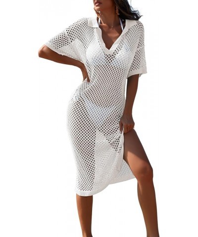 Women Swimsuit Crochet Swim Cover Up V Neck Hollow Out Long Bathing Suit Swimwear Knit Pullover Beach Dress White $20.64 Swim...