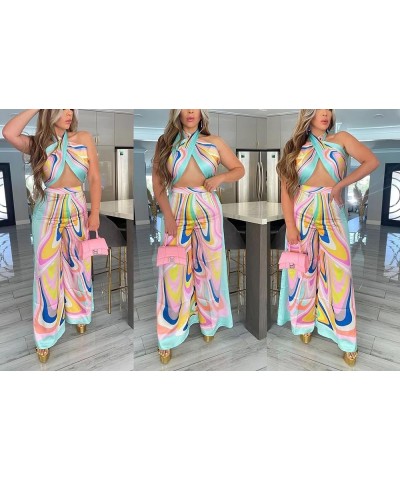 2 Piece Outfits for Women Sexy Chest Wrapping Lace Up Tube Top Backless Loose Palazzo Pants Multi Wear 20 Pink $25.46 Jumpsuits