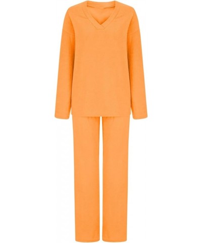 Women Outfit Sets Summer Ladies Casual Fashion Chiffon Long Sleeve Trousers Two Piece Set Dressy Pant Suits Sets5-orange $20....