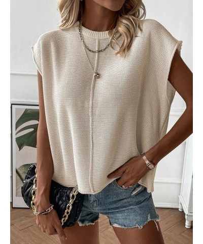 Women Sleeveless Crew Neck Knit Sweater Vest Cap Sleeve Casual Solid Pullover Tank Tops Apricot $12.00 Sweaters