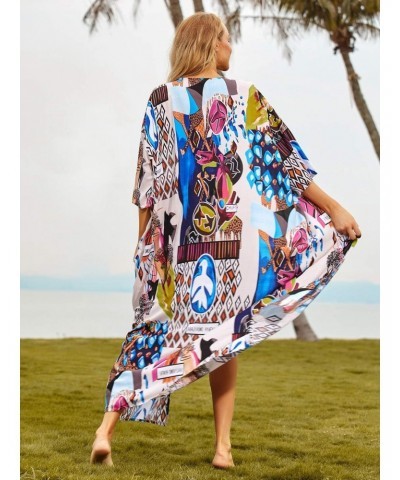 swimsuit cover up Kimonos for women kimono beach boho kimono beach cover up Geometry print long kimonos open front plus size ...