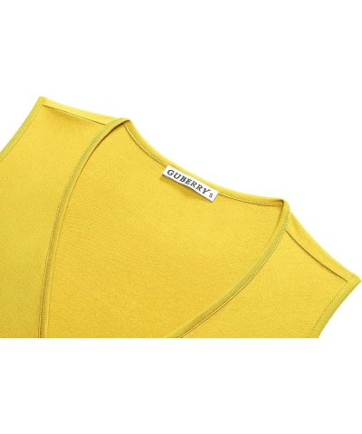 Women's Deep V Neck Sleeveless Unique Cross Wrap Sexy Slim Fit Tops C: Yellow $16.19 Tanks